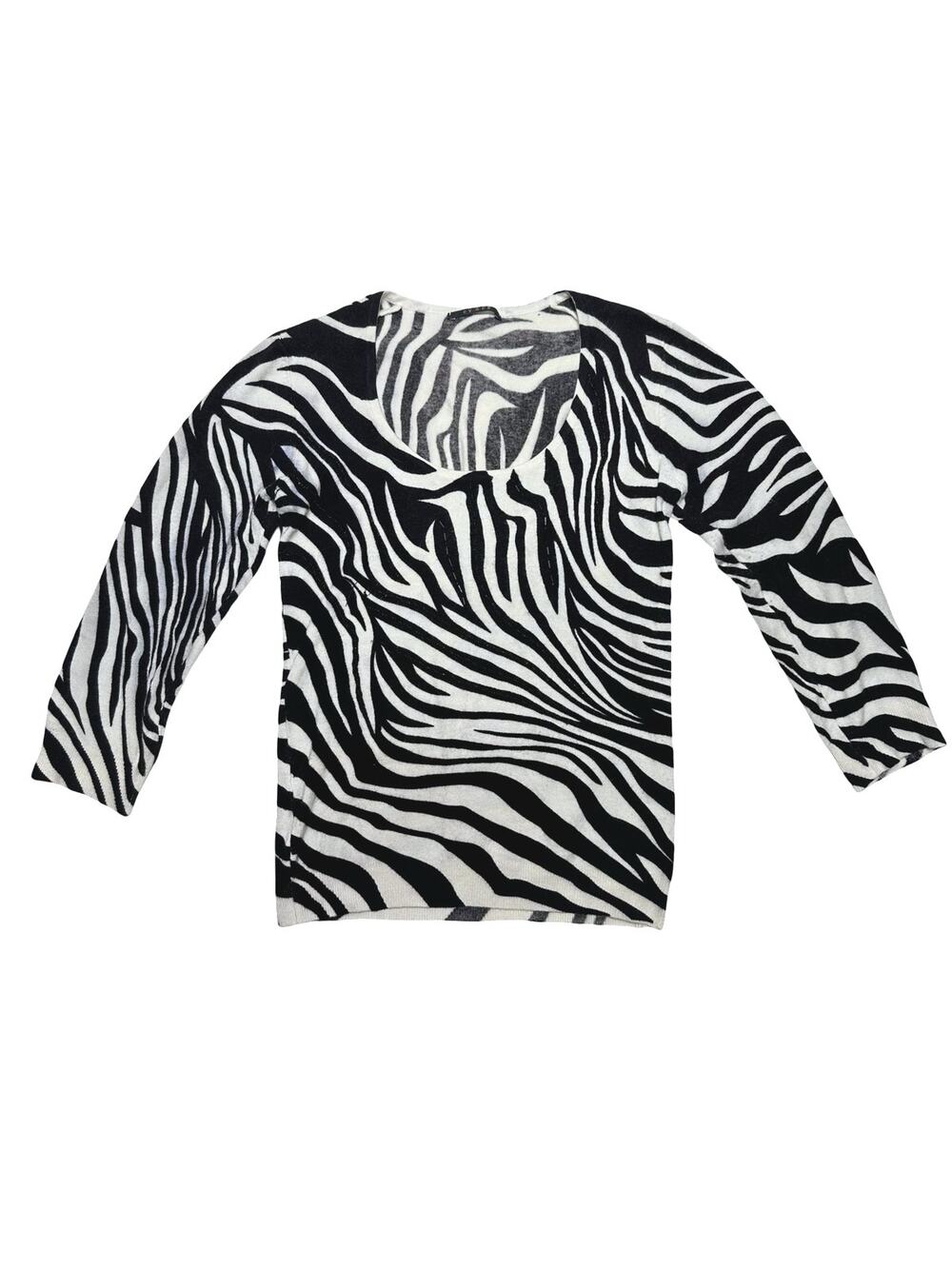 Cyrus Zebra Print Beaded Knit Scoop Neck Fitted Top Size Medium